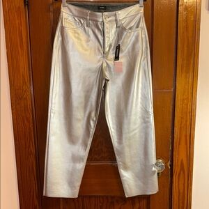 Express Silver Flare Jeans with Metallic Finish - High Rise Straight Anklre